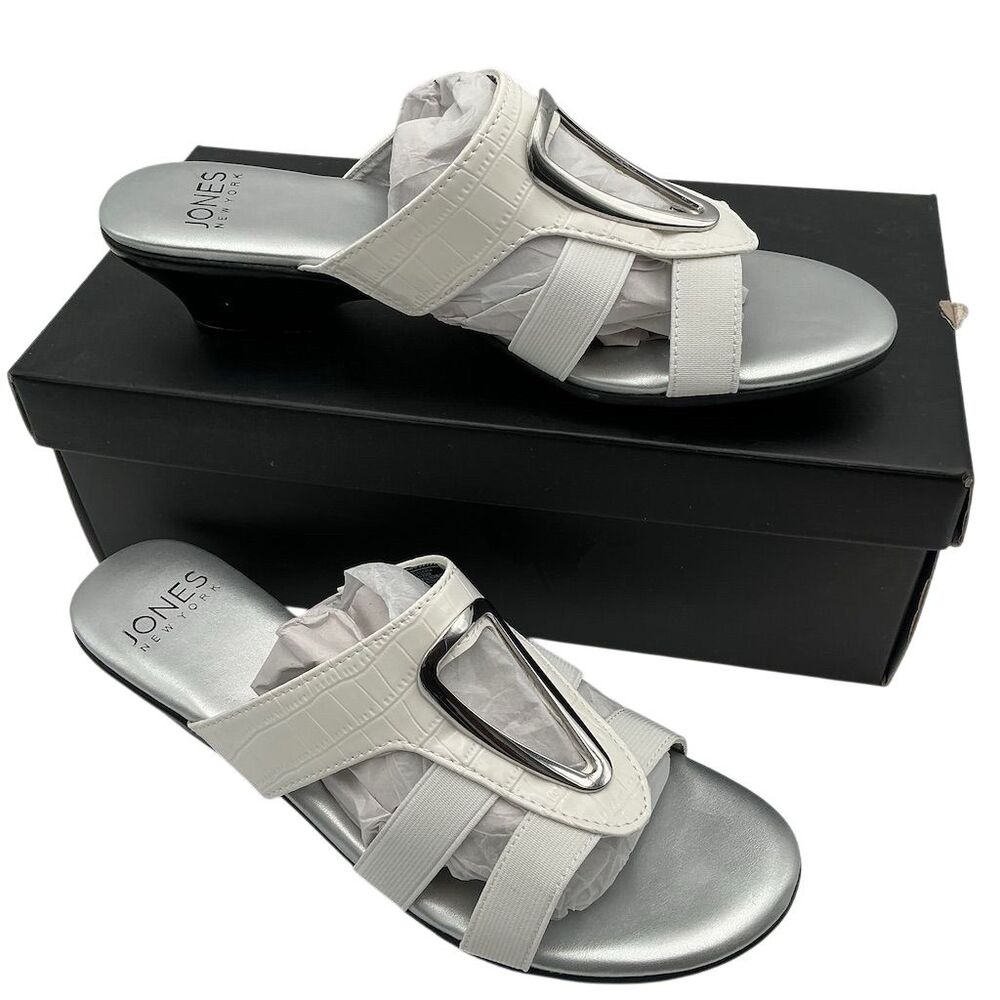 Jones New York Women's White Strappy Wedge Sandals Size 8.5